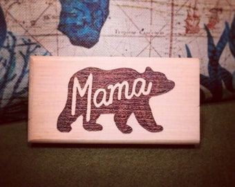 Woodburned Mama Bear Block