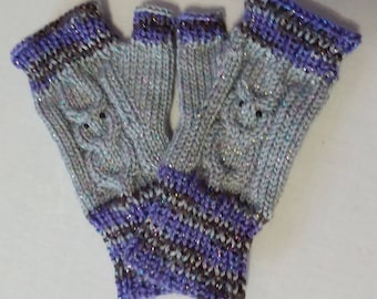 Cabled Owl Fingerless Mitts