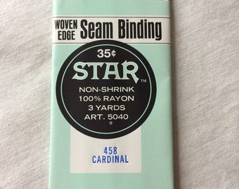 Vintage New Cardinal Red Woven Edge Seam Binding Trim 1/2" wide x 3 yards long by Star 100% Rayon