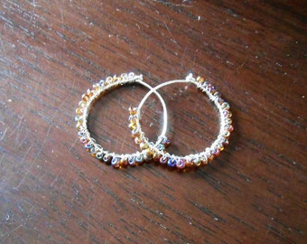 Glass Bead Criss-Cross Wrapped Hoop Earrings