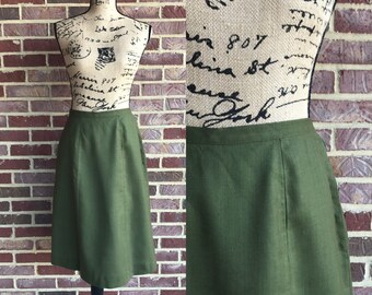 Vintage 1960s A line oilve green knee length skirt // 60s skirt by Century Proportioned Skirts // 60s mod skirt size small medium