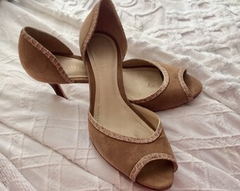 Vtg Anne Klein Leather Suede Snakeskin Kitten Heels