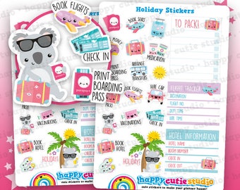 21 Cute Holiday/Vacation/To Do/Checklist Planner Stickers, Filofax, Happy Planner, Erin Condren, Kawaii, Cute Sticker, UK