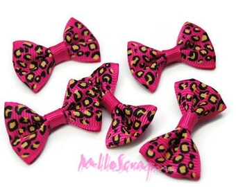 Set of 5 bows leopard fuschia embellishment scrapbooking card making *.