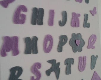 ABC in felt on a cotton canvas