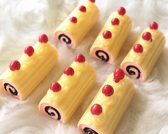 2pcs.10x20mm.Miniature Cabochon Cakes,Miniature Cookies,Miniature Cake Cabochon,Resin,Miniature Sweet,Miniature Cake Roll Cabochon,