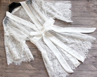 Bridal Lace Sheer Kimono Robe-Honeymoon robe-Lace Robe-Bride getting ready robe