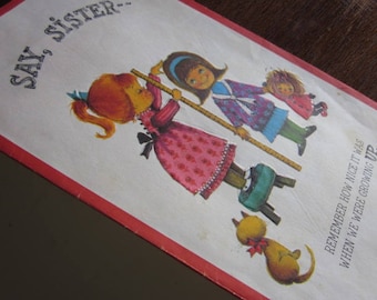 Original Vintage Retro 1960s Restored Greeting Card 'Sister'