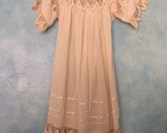 Off-White Cotton Butterfly Dress - Cotton Gauze Dress - Gauzy Cotton and Crochet Dress with Angel Sleeves