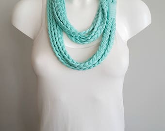 T-shirt scarf, t-shirt necklace, mint scarf, mint necklace, braided scarf, fabric scarf, fabric necklace