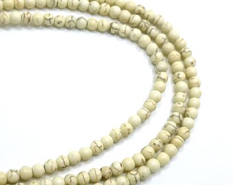6mm White Magnesite Semi Precious Round Beads, Full Strand