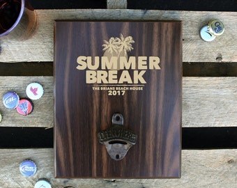 Personalized Wood Sign Bottle Opener, Wall Mounted Bottle Opener, Beer Bottle Opener, Custom Bar Sign, Family Name --PBB-WAL-Brians Beach