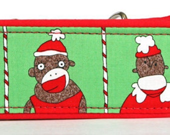 Sock Monkey Green Christmas Martingale Collar