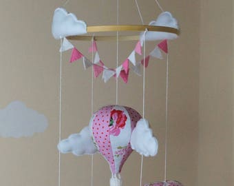 Cath Kidston Hot air balloon baby mobile with bunting pink