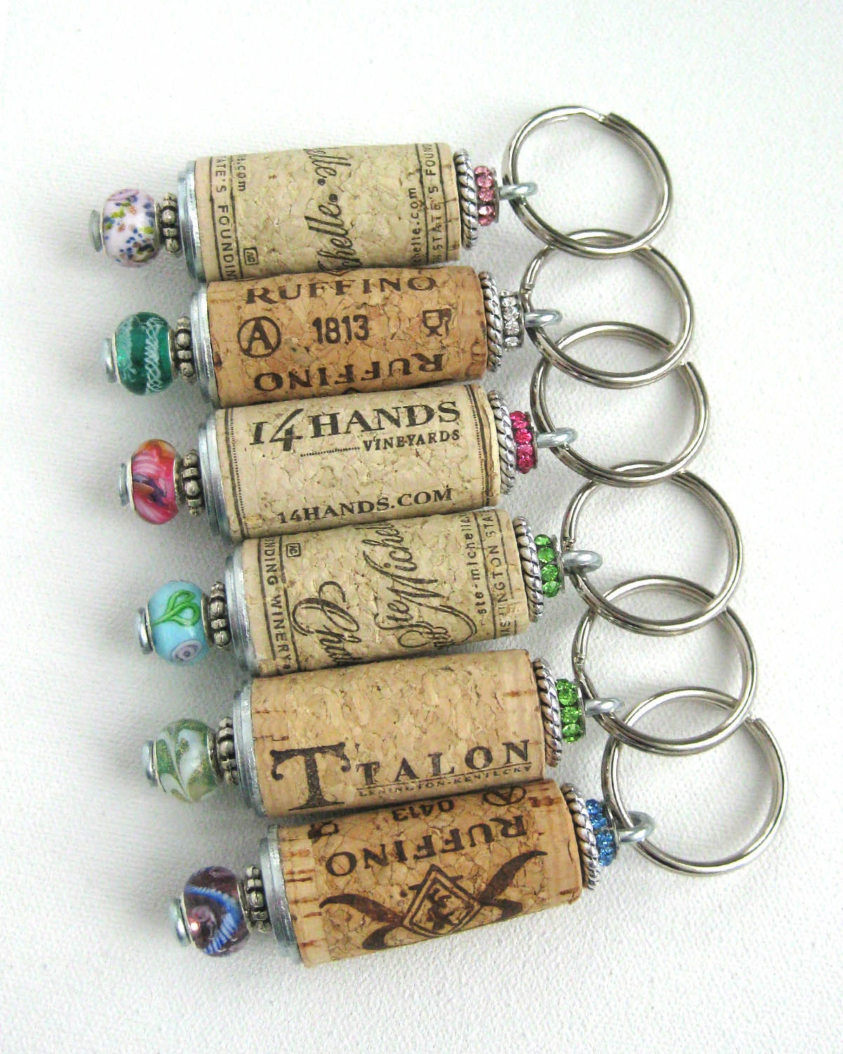 Wine cork keychains Set of 10 beaded cork keychains cork