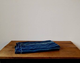 Vintage African Indigo Mud Cloth Textile with Farmhouse Style Stripes 40" x 57"