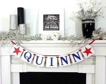 Custom Name Banner / Kids Room Decor / Childs Name / Personalized Name / Nursery Sign / Wall Art / Nursery Garland Sign / Nautical Stars