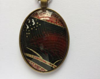 Pendant made with Japanese Chiyogami paper - Oval JP5