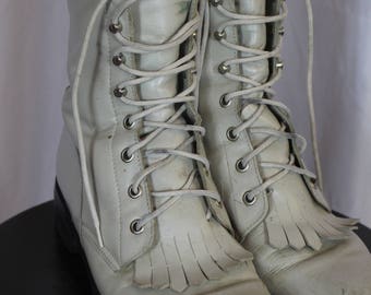 J- made in mexico white fringe boots