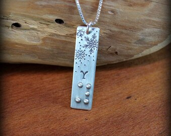 Braille initial necklace, sterling silver braille necklace, Jewelry for the blind, Braille teacher