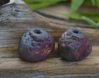Earthy Handmade Porcelain Raku Bead Caps