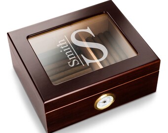 Personalized humidor capri glass top mahogany monogrammed customized monogram engraved custom humidors cigar boxes humidifiers box cases