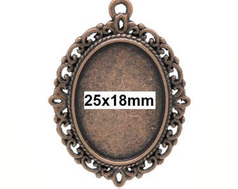 10 pcs. Antique Copper Oval Pendant Picture Photo Frame Bezel Setting Pendants Charms - 25mm x 18mm Glue Pad for Cabochons - 25x18mm