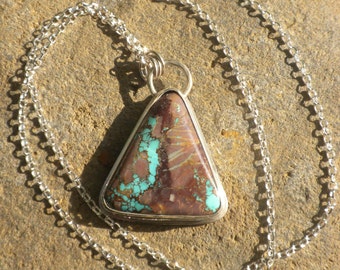 Natural Bisbee Ribbon Turquoise, Sterling Silver, Turquoise, Robin's Egg Blue, Triangular, Pendant