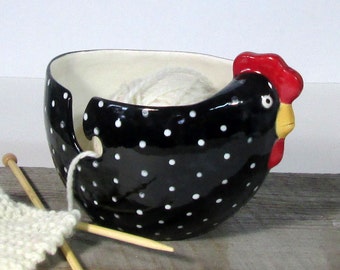 Hen yarn bowl Pottery ceramic Gift knitter Knitting bowl Ready to ship