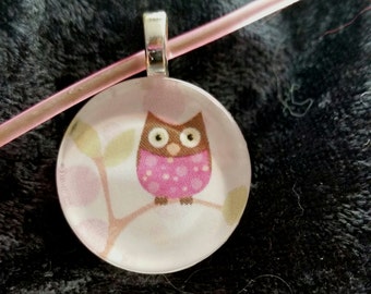 Pink Owl Pendant w/ Matching Rubber Necklace