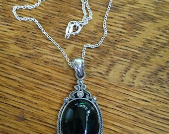 Black Onyx and Sterling Silver Pendant Necklace