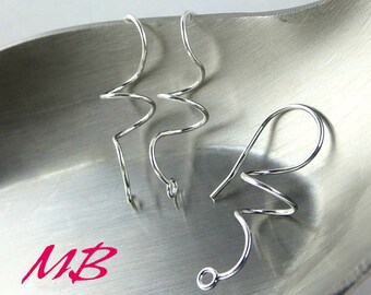 1 Set Sterling Silver Earwires, 29x8.5mm Spiral Earwires 20ga