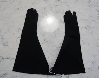 VINTAGE 1950's 13.5" Black Cotton Elbow Length Gauntlet Gloves-- Size 6 --Glove Auction # 1516-0417