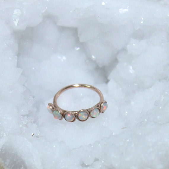 Gold Nose Ring Hoop - Nose Stud - 2mm Opal Tragus Earring Hoop - Cartilage Hoop Earring - Daith Earring - 18g Rook - Conch Piercing