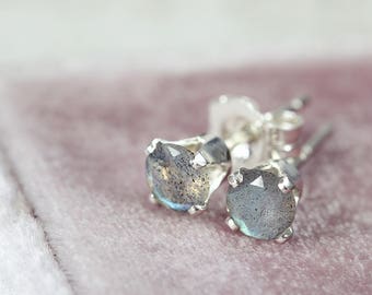 Labradorite Stud Earrings - Sterling Silver Earrings - Blue Grey Earrings - Faceted Labradorite Earrings - Post Earrings