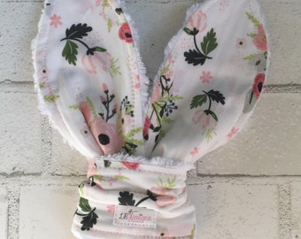 Floral Bunny Earred Teething Toy | Maple Hardwood Teether | Baby Girl Toy | Baby Shower Gift |