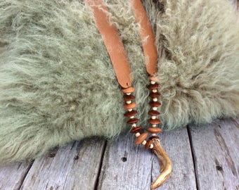 Rustic Moose Leather - Deer Antler - Necklace by Stacy Leigh