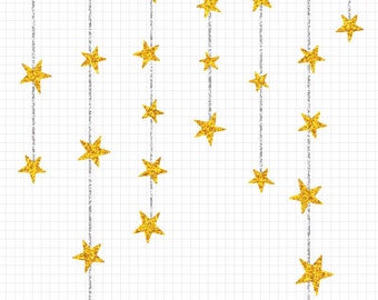 Dangling Gold Star Clipart, Gold Glitter Clip Art, Commercial Use Instant Digital Download