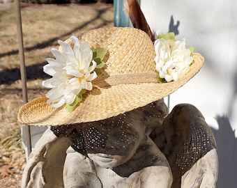 Straw Hat, Straw Hat for Women, Women's Straw Hat, Embellished Straw Hat, Womens Hat, Hat for Women, Summer Hat, Spring Hat, Hat with Flower