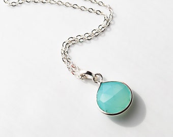 Aqua Chalcedony, Sterling Silver Necklace