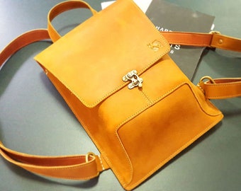 Oil Tanned Leather Backpack Genuine Leather Backpack Vintage Backpack Leather Rucksack Leather Rucksack Bag Womens Minimal Bag ZNBP-01-TN