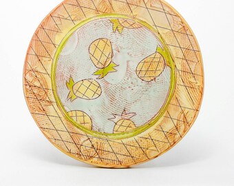 Pineapple themed salad/dessert/lunch plate - earthenware, handbuilt food safe 7" plate made by Kaitlyn Brennan / Brennan Pottery