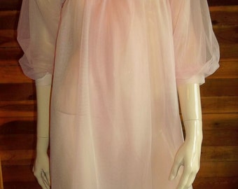 Vintage Lingerie Paul Adams Pink Chiffon Peignoir or Robe Small