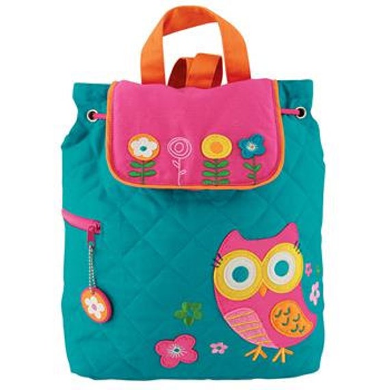 Children's Backpack, Custom Embroidery, Monogram, Stephen Joseph, Personalized Owl Backpack, Quilted Backpack