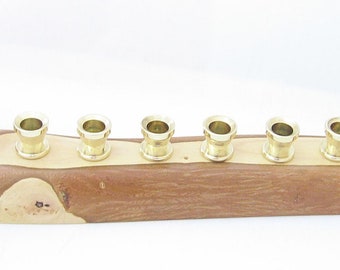 Wooden Menorah , with Brass pedestals OOAK