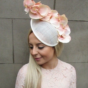 Light Peach Cream Orchid Flower Saucer Disc Hat Fascinator Races Wedding 5298