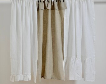 Linen Cafe Curtain, Kitchen Curtain, Bedroom Curtains, Linen curtains, Ruffled Linen Curtains, Farmhouse Decor, Ruffled Linen, Custom