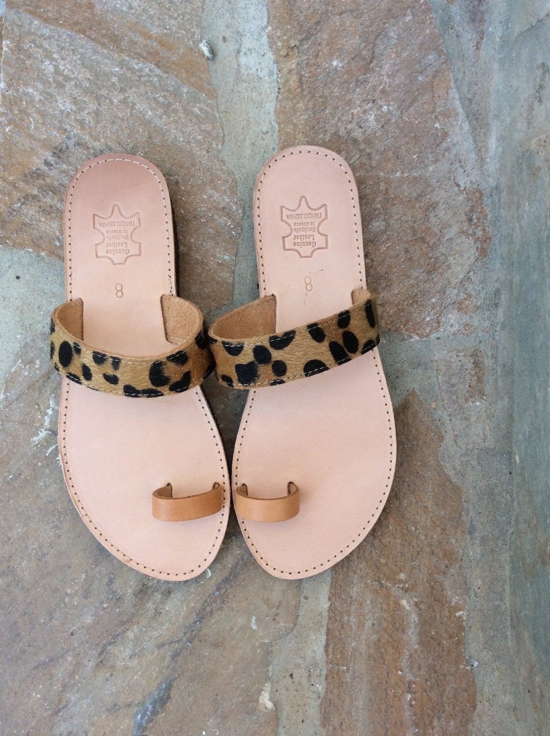 Pony Skin Sandals Greek sandals in Leopard pony skin leather