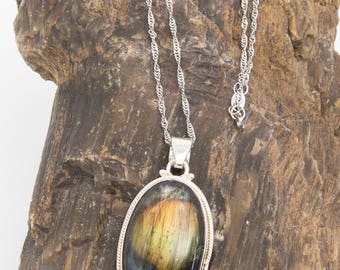 Flashy Labradorite and Sterling Silver Necklace