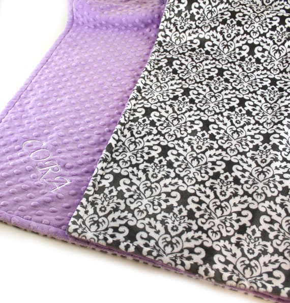 Minky Baby Blanket Girl, Personalized Baby Blanket, Lilac Gray Damask Baby Blanket Receiving Blanket Purple Gray Blanket Baby Gift Baby Girl
